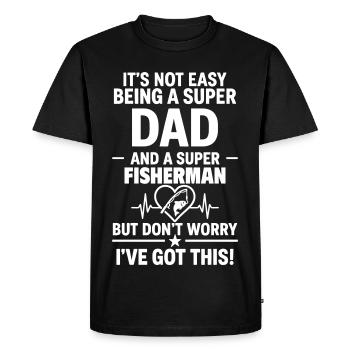 Cœur + Pêche – Super Dad Fisherman - T-shirt Premium bio Homme - noir - Devant - Nico (187cm)