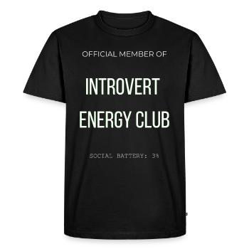 Introvert Energy Club - Lustig Social Battery Low - Men's Premium Organic T-Shirt - black - Front - Nico (187cm)