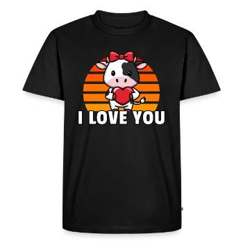 Je t’aime - Vache vintage coucher de soleil - T-shirt Premium bio Homme - noir - Devant - Nico (187cm)