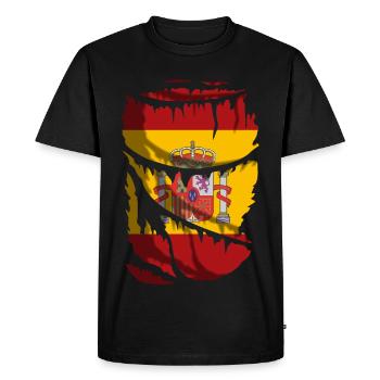 Drapeau de l’Espagne avec le bouclier, effet tissu cassé - T-shirt Premium bio Homme - noir - Devant - Nico (187cm)