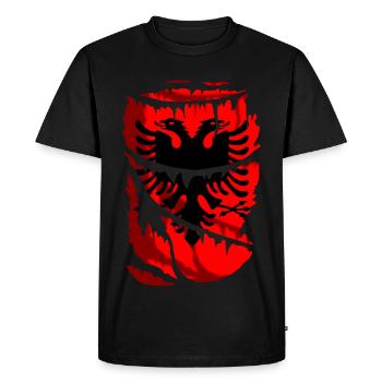 Drapeau de l’Albanie, effet tissu cassé ou déchiré - T-shirt Premium bio Homme - noir - Devant - Nico (187cm)