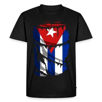 Drapeau de Cuba, effet tissu cassé - T-shirt Premium bio Homme - noir - Devant - Nico (187cm)
