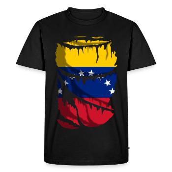 Drapeau du Venezuela, effet tissu déchiré, cassé - T-shirt Premium bio Homme - noir - Devant - Nico (187cm)