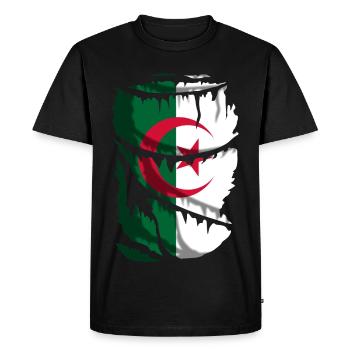 Flag of Algeria, with a broken fabric effect - Men's Premium Organic T-Shirt - black - Front - Nico (187cm)