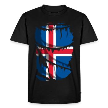 Drapeau de l’Islande, effet tissu cassé ou usé - T-shirt Premium bio Homme - noir - Devant - Nico (187cm)