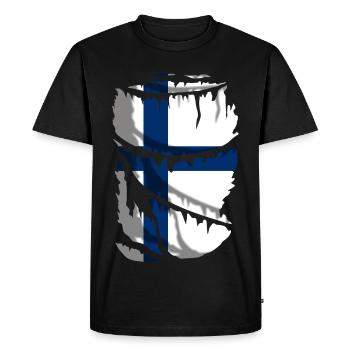 Flag of Finland, broken fabric effect - Men's Premium Organic T-Shirt - black - Front - Nico (187cm)