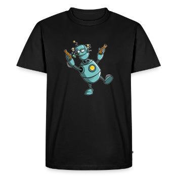 Robot avec bière - tout tourne - T-shirt Premium bio Homme - noir - Devant - Nico (187cm)