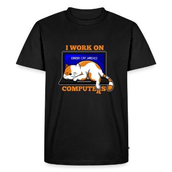 Cat and Computer hacking programmer gift - Men's Premium Organic T-Shirt - black - Front - Nico (187cm)