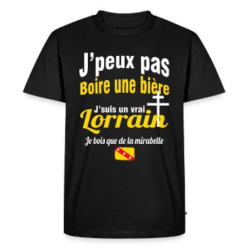 J'suis un vrai lorrain, je bois de la mirabelle - T-shirt Premium bio Homme - noir - Devant - Nico (187cm)