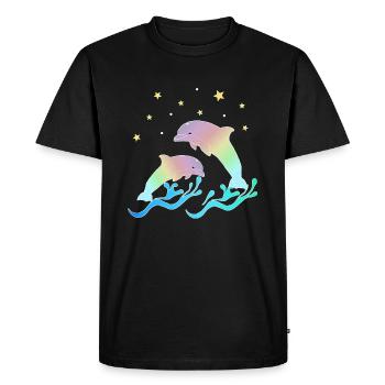 Dolphins, couple, sea, starry sky - Men's Premium Organic T-Shirt - black - Front - Nico (187cm)