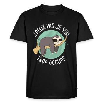 J'peux pas je suis trop occupé - paresseux humour - T-shirt Premium bio Homme - noir - Devant - Nico (187cm)