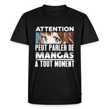Attention peut parler mangas - Humour Anime Otaku - T-shirt Premium bio Homme - noir - Devant - Nico (187cm)