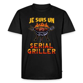 Serial Griller - Humour Barbecue - T-shirt Premium bio Homme - noir - Devant - Nico (187cm)