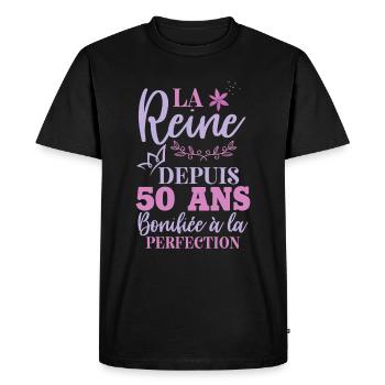 La reine depuis 50 ans - Cadeau anniversaire maman - T-shirt Premium bio Homme - noir - Devant - Nico (187cm)
