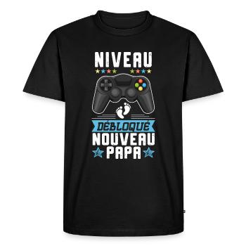 Futur Papa Gamer Annonce Nouvelle Naissance Cadeau - T-shirt Premium bio Homme - noir - Devant - Nico (187cm)