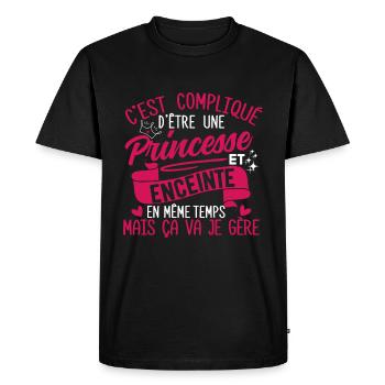 Princesse et enceinte - Cadeau Annonce Grossesse - T-shirt Premium bio Homme - noir - Devant - Nico (187cm)