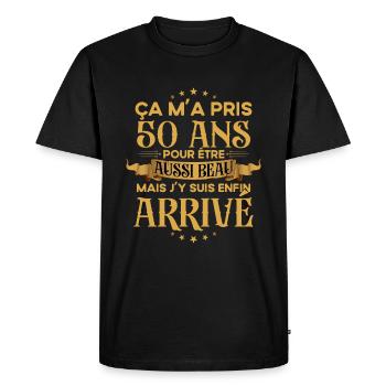 50 ans pour être aussi beau - Cadeau Anniversaire - T-shirt Premium bio Homme - noir - Devant - Nico (187cm)