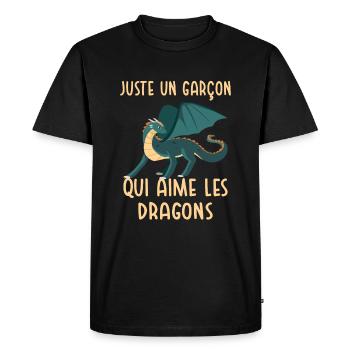 Un Garçon Qui Aime Les Dragons - T-shirt Premium bio Homme - noir - Devant - Nico (187cm)
