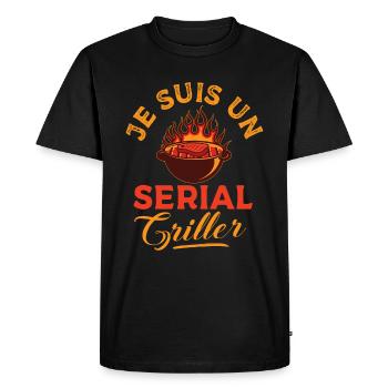Serial Griller - Humour Barbecue - T-shirt Premium bio Homme - noir - Devant - Nico (187cm)