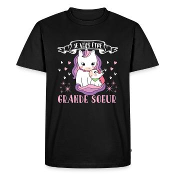 Je vais être grande-sœur - future grande soeur - T-shirt Premium bio Homme - noir - Devant - Nico (187cm)