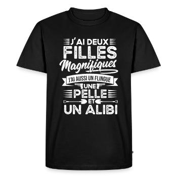 Papa Deux Filles Magnifiques Cadeau Fête Des Pères - T-shirt Premium bio Homme - noir - Devant - Nico (187cm)
