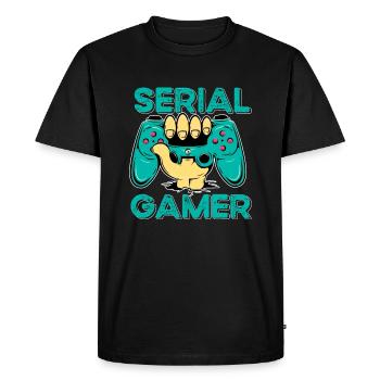 Serial Gamer Ado Geek Humour Jeux Vidéo - T-shirt Premium bio Homme - noir - Devant - Nico (187cm)