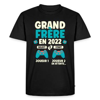 Futur Grand Frère 2022 Cadeau Annonce Grossesse - T-shirt Premium bio Homme - noir - Devant - Nico (187cm)