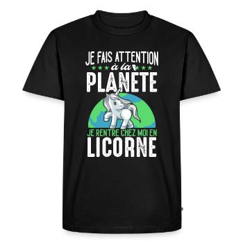 Je Rentre En Licorne Humour Environnement Écologie - T-shirt Premium bio Homme - noir - Devant - Nico (187cm)