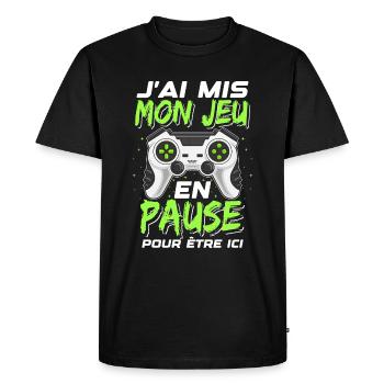 Jeu En Pause Humour Geek Idée Cadeau Gamer Ado - T-shirt Premium bio Homme - noir - Devant - Nico (187cm)