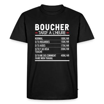 Boucher Idée Cadeau Humour Boucherie - T-shirt Premium bio Homme - noir - Devant - Nico (187cm)