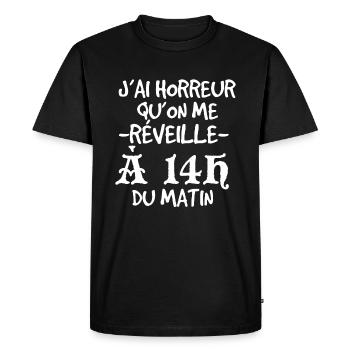 14h du Matin Humour Cadeau Ado Geek - T-shirt Premium bio Homme - noir - Devant - Nico (187cm)