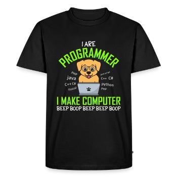 I Are Programmer I Make Computer Beep Boop Dog - Men's Premium Organic T-Shirt - black - Front - Nico (187cm)