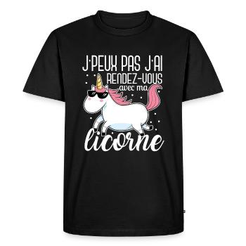J'Peux Pas J'ai Rendez Vous Avec Ma Licorne Humour - T-shirt Premium bio Homme - noir - Devant - Nico (187cm)
