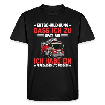 Feuerwehrauto gesehen Feuerwehrmann Vater Kind - Männer Premium Bio T-Shirt - Schwarz - Vorne - Nico (187cm)