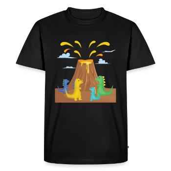 Volcan en éruption avec des dinosaures. - T-shirt Premium bio Homme - noir - Devant - Nico (187cm)