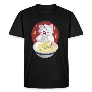 Le chat mange des nouilles - T-shirt Premium bio Homme - noir - Devant - Nico (187cm)