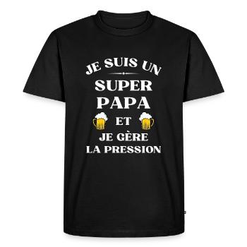 super papa biere humour fete des peres alcool - T-shirt Premium bio Homme - noir - Devant - Nico (187cm)