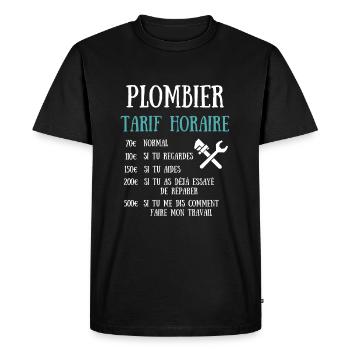 plombier tarif horaire humour plomberie homme - T-shirt Premium bio Homme - noir - Devant - Nico (187cm)