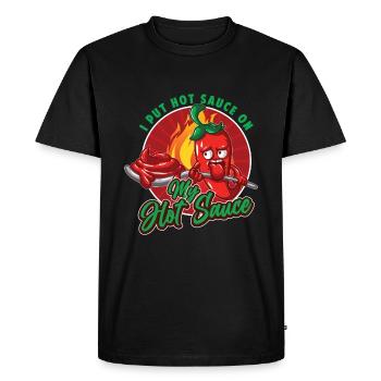 J’ai mis de la sauce piquante sur ma sauce piquante - T-shirt Premium bio Homme - noir - Devant - Nico (187cm)