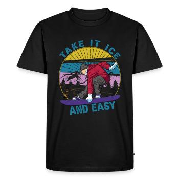 Take It Ice And Easy - Snowboarding - Skiing - S - Men's Premium Organic T-Shirt - black - Front - Nico (187cm)