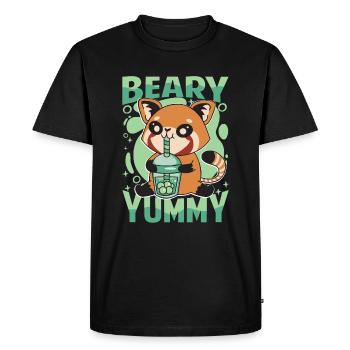 Beary Yummy - Cute Red Panda - Milk Tea - Men's Premium Organic T-Shirt - black - Front - Nico (187cm)