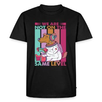 Nous ne sommes pas au même niveau - Chien - Jeux vidéo - T-shirt Premium bio Homme - noir - Devant - Nico (187cm)