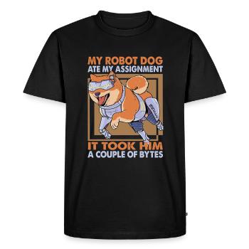 My Robot Dog Ate My Assignment - Science Wit - Men's Premium Organic T-Shirt - black - Front - Nico (187cm)