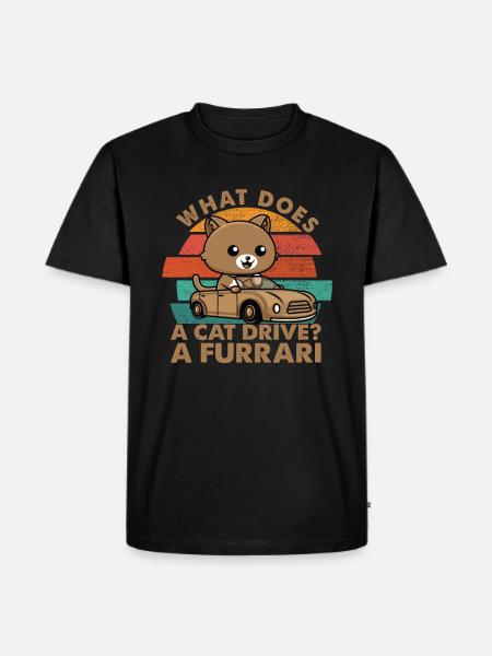 What Does A Cat Drive? A Furrari - Dad Jokes - Men's Premium Organic T-Shirt - black