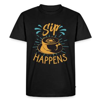 Sip Happens! - Jeux de mots drôles de café - Barista - T-shirt Premium bio Homme - noir - Devant - Nico (187cm)