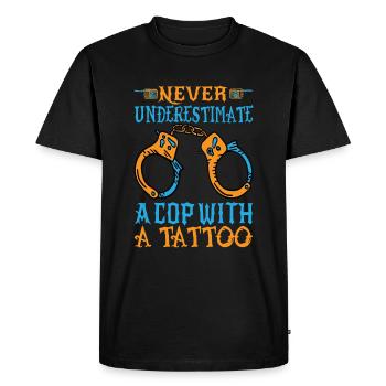 Ne sous-estimez jamais un flic tatoué - Police - T-shirt Premium bio Homme - noir - Devant - Nico (187cm)