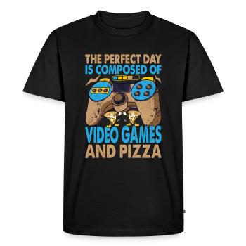 The Perfect Day Is Composed Of Video Games And Piz - Men's Premium Organic T-Shirt - black - Front - Nico (187cm)