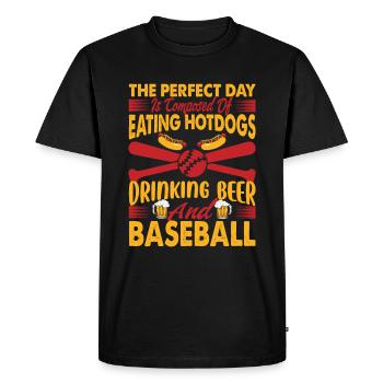 The Perfect Day Is Composed Of Eating Hotdogs Drin - Men's Premium Organic T-Shirt - black - Front - Nico (187cm)