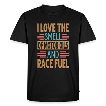 J’adore l’odeur des huiles moteur et du carburant de course - Rac - T-shirt Premium bio Homme - noir - Devant - Nico (187cm)