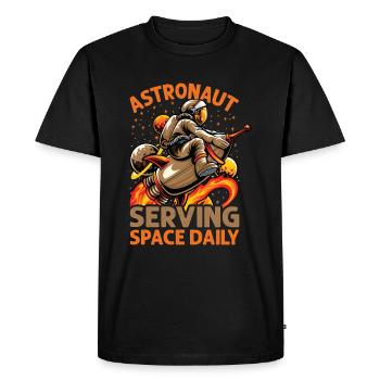Astronaut Serving Space Daily - Funny - Planets - - Men's Premium Organic T-Shirt - black - Front - Nico (187cm)